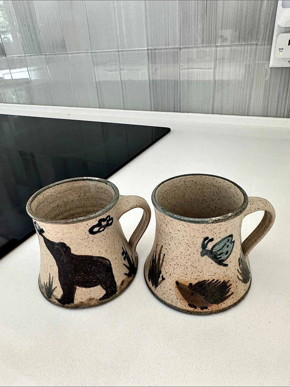 Ceramic Mugs Set of 2 in Beige, Brown, Blue & Green